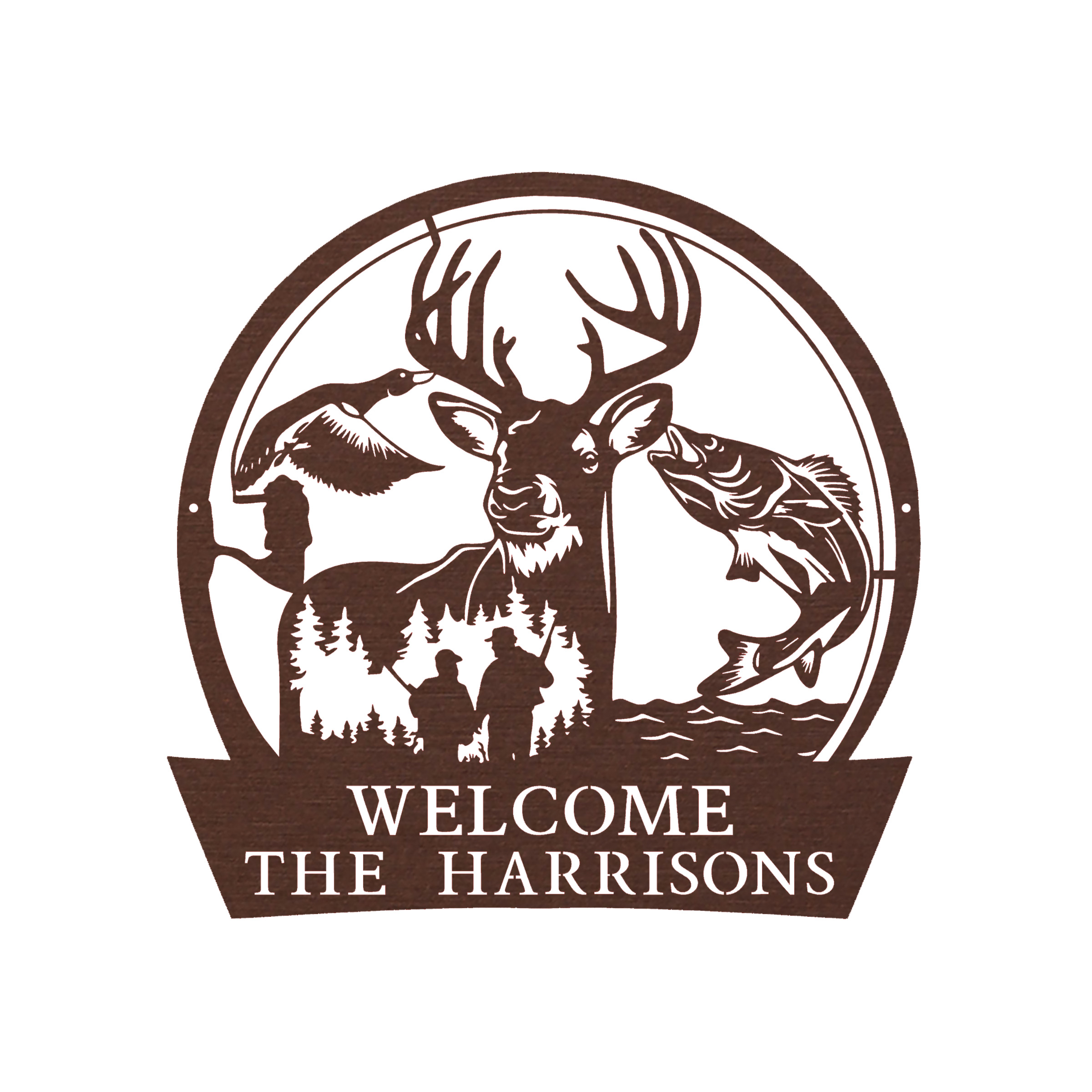 LCS-690-OR Custom Steel Great Outdoors Welcome Name Two-Line Wall Sign (6 Sizes & 16 Colors) - Image 1