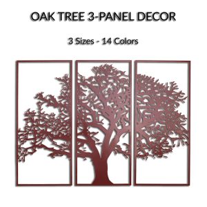 Steel Oak Tree 3 Panel Decor Monogram Wall Sign (3 Sizes & 14 Colors)