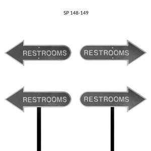 Left or Right Arrow Restrooms Statement Plaque Sign (WALL or LAWN Mount; 5 Colors)