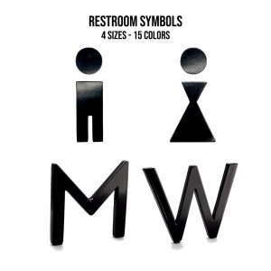 Modern Floating Aluminum Restroom Door Symbols (4 Sizes, 15 Colors)