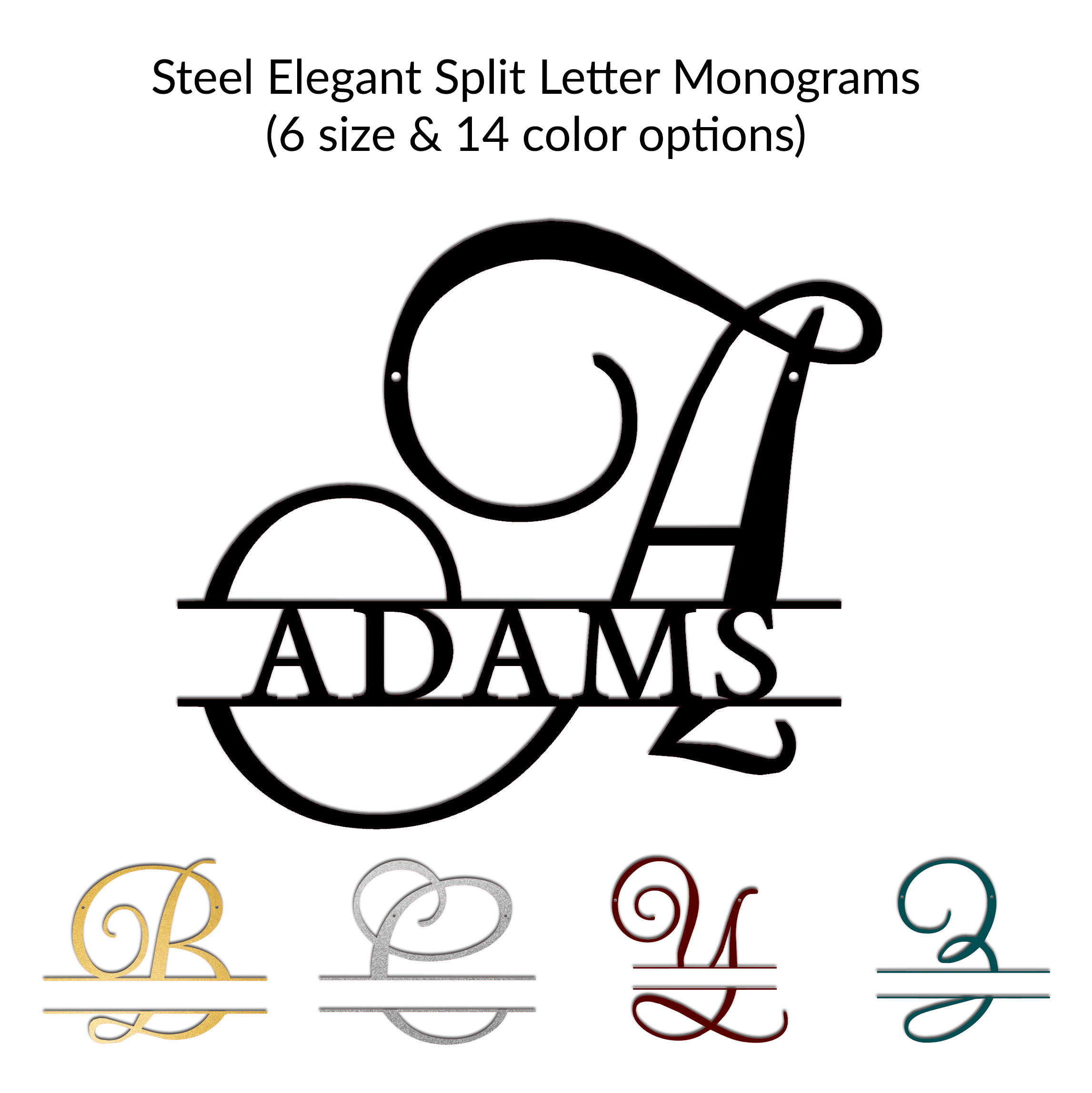 IMG_4213 Personalized Steel Elegant Font Split Letter Monogram Wall Sign (6 Sizes & 14 Colors) - Image 1