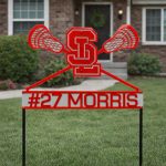 Personalized Steel Spring Lake School Lacrosse Red/Gray Two-Plate Yard Signs with Stakes - Image 2